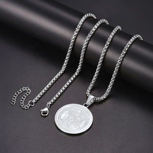 Charm Medalla Placa redonda Hombres San Miguel Colgante Collar Oración completa Protección de acero inoxidable Medallón de Arcángel - Product Image 2