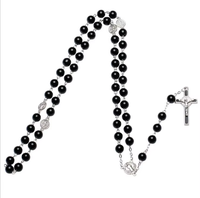 Kalung salib hitam klasik, Kalung manik-manik mutiara kaca hitam rosario