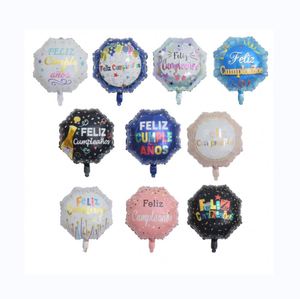 18 Inch Spanish Feliz Cumpleanos Happy Birthday Film Party <b>Decoration</b> Octagonal Hexagonal Aluminum Foil <b>Balloon</b> - Product Image 1