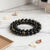 Bijoux perle en vrac noir obsidienne brin pierre naturelle perle or obsidienne 4mm 6mm 8mm 10mm 12mm pour faire Mala Design