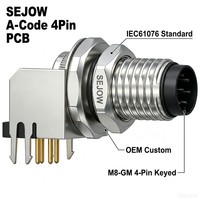 Conector Macho en Ángulo Recto SEJOW M8-GM A-Code IEC61076-2-104 para PCB, con Llave, IP67, EMI, OEM, Industrial