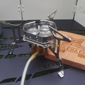 Réchaud portable Cha Cha Chia à trois brûleurs, argenté, pour camping en plein air, réchaud à gaz coupe-vent, haute puissance, équipement de cuisson pour la randonnée - Product Image 1