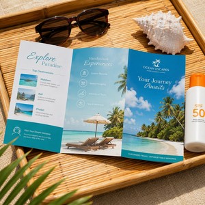 Brochure de voyage personnalisée pliable en trois parties (C-Fold) format A4, motif î<span class=keywords><strong>les</strong></span> tropicales, pour promotion des agences de tourisme et des complexes hôteliers, faible MOQ - Product Image 2