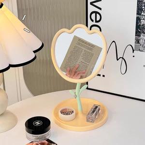 Xoay trang điểm gương phim hoạt hình hoa tulip Máy tính để bàn một mặt gương với cơ sở đứng vẻ đẹp công chúa gương - Product Image 3