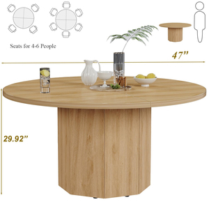 Bàn ăn tròn 4 chỗ ngồi, xuất xưởng trực tiếp, bàn ăn gỗ hiện đại với chân đế hình bát giác, bàn ăn tròn phòng bếp - Product Image 5