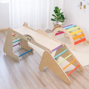 Triangle en bois ensemble enfants aire <span class=keywords><strong>de</strong></span> jeux intérieure pliable bébé cadre d'escalade jouet d'escalade en bois avec rampe arc et échelle - Product Image 2