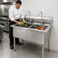 Évier double en acier inoxydable 304 de qualité commerciale, moderne, argenté, pour cuisine de restaurant, fourni directement par l'usine
