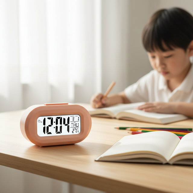 Wholesale Modern Temperature Date Light Sensor Night Light Battery Operated Small Digital Alarm Desk Table Clock Square Design