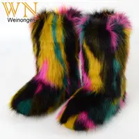Donne colorful furry faux pelliccia di avvio di spessore suola delle signore di inverno caldo scarpe peluche piatto di pelliccia casual scarpe Autunno delle donne di pelliccia stivali da neve