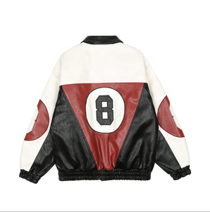 Veste en cuir artificiel à couleur bloquée pour hommes veste zippée décontractée manteau haute qualité broderie en gros veste coupe-vent - Product Image 2