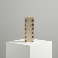 Vases en travertin naturel à joint tenon, pierres imbriquées, beige travertin et marbre noir, vases géométriques pour la décoration Wabi-Sabi