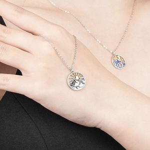 Collier avec pendentif rond en argent Sterling S925, motif soleil, montagne, vague, bijoux minimalistes à paysage cosmique pour femmes, cadeau à porter au quotidien - Product Image 6