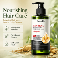 Shampo Ginseng Anti Rontok Label Pribadi OEM 98% Ekstrak Tumbuhan Alami Menutrisi Pertumbuhan Rambut Memperkuat Shampo Herbal