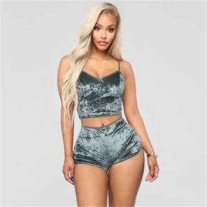 Fashion Woman 2pcs Velvet Sleepwear Sexy Spaghetti Strap <b>Shorts</b> Pajamas Set Women <b>Ladies</b> Pajama Party Set L0192 - Product Image 3