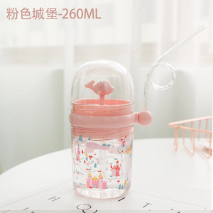 Phim Hoạt Hình Dễ Thương 260Ml Rõ Ràng Phun Nước Sippy <span class=keywords><strong>Cup</strong></span> Cho Trẻ Em Bpa Miễn Phí Nhựa Cốc Với Rơm Leakproof Bé Trực Tiếp Uống - Product Image 4