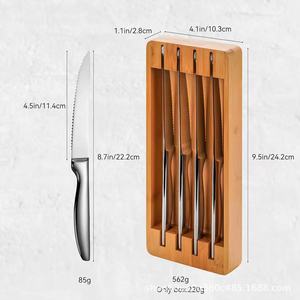 Wooden Knife <b>Storage</b> <b>Box</b> Rectangular Bamboo Drawer Organizer For <b>Kitchen</b> Cutlery With Compartments Standing Type - Product Image 4