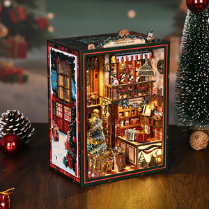 Nouveau Style Éducatif Mini Book Nook Kit de Maison Miniature <span class=keywords><strong>en</strong></span> <span class=keywords><strong>Bois</strong></span> à Monter Soi-Même pour la Décoration de Noël - Product Image 5