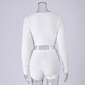 QINSI 2026 Nuovo Set <span class=keywords><strong>Pigiama</strong></span> in <span class=keywords><strong>Pile</strong></span> a Due Pezzi per <span class=keywords><strong>Donna</strong></span>, Top Corto <span class=keywords><strong>con</strong></span> <span class=keywords><strong>Bottoni</strong></span> e Mini Shorts, Abbigliamento da Notte Invernale - Product Image 5