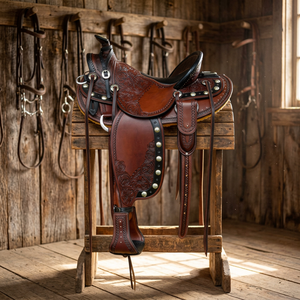 BS International NA94 Handicrafts Silla de Montar Inglesa de Cuero Genuino con Estructura de Madera, Silla de Montar Sostenible, Alfombras para Caballos, Unisex - Product Image 1