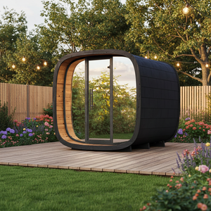 Cabina de Sauna de Vapor HELIUS para 4 Personas, Sauna Seca de Vapor para Exteriores, Madera de Hemlock con Calefacción por Estufa - Product Image 1