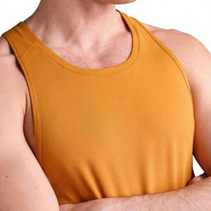 Débardeur Homme Sportif à Col Rond, Séchage Rapide, Blocs de Couleurs, Sans Manches, en Coton Tricoté, Jaune Uni, Léger - Product Image 3