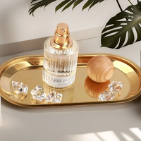 Vente en gros de flacons de parfum en verre à fond épais cylindriques de 30/50/100 ml, transparents avec couvercle en bois/hêtre et pulvérisateur en aluminium