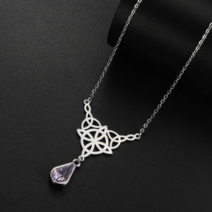Vintage <strong>Irish</strong> Celtic Witch Knot Necklace Stainless Steel Crystal Water Drop Pendant <strong>Jewelry</strong> Women Valentine's Day Gifts - Product Image 5
