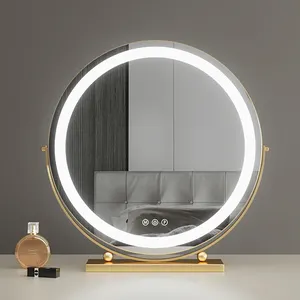 Cermin rias dengan lampu Led layar sentuh cermin rias cahaya kecerahan dapat disesuaikan