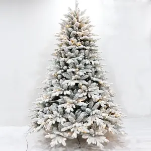Green PE +PVC Mix Flock Artificial Tree Christmas Tree with Warm White LED Lights with Controller Christmas Decorations