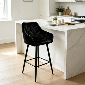 Tabouret <span class=keywords><strong>de</strong></span> <span class=keywords><strong>bar</strong></span> en velours capitonné nordique avec pieds en métal <span class=keywords><strong>noir</strong></span> pour cuisine, <span class=keywords><strong>bar</strong></span> à domicile, hôtel - Product Image 6