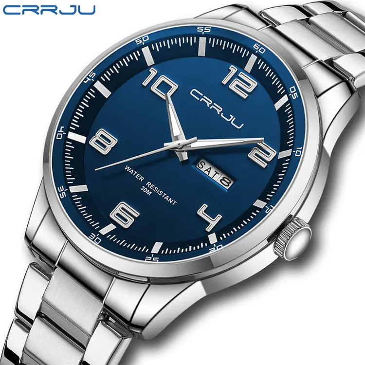 Crrju 5005 new style China men quartz watch best Stainless steel band Luminous week display Simple Elegant concise wristwatch