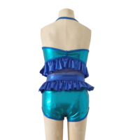 Tenue de danse 1 pièce bleu métallisé pour enfants, ensemble haut court sans manches et short à volants pour spectacle sur scène et jazz