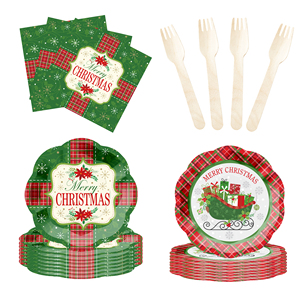 DAMAI Merry Christmas Party Supplies Christmas <b>Red</b> and Green Decorations Include <b>Paper</b> Plate Cups Napkins for Christmas Party - Product Image 4