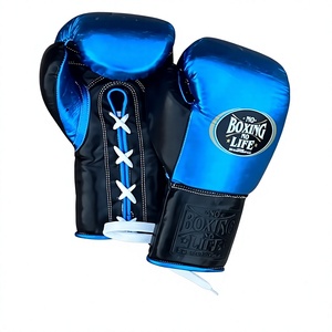 Professional No Boxing No Life Blue & Black Real Cowhide Leather Boxing <b>Gloves</b> Lace-Up Lightweight Breathable Kickboxing - Product Image 4
