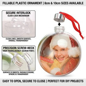 Pallina Trasparente Riempibile in Plastica 8cm 10cm, Ornamento Natalizio Fai-da-Te con Inserto per Foto e Tappo Argentato per Feste di <span class=keywords><strong>Natale</strong></span> - Product Image 2