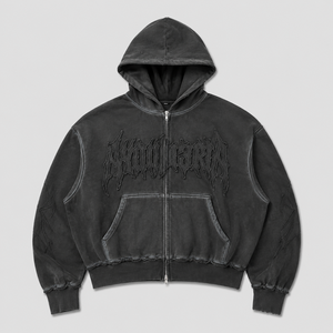 OEM Heavyweight Boxy Zip Hoodie Olive Green Tonal Embroidery Applique Cropped Streetwear Logo Design Premium Quality Men Hoodie - Product Image 2