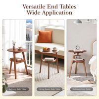 Mesa Auxiliar Redonda de Madera de 2 Niveles, Mesa de Centro con Almacenamiento, Mesa Auxiliar con Estante para Sala de Estar, Dormitorio, Balcón, Muebles para el Hogar