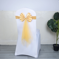 Nouvelle Bande de Chaise Universelle en Spandex de Luxe Prête à l'Expédition avec Nœud en Soie Brillante et Rubans en Maille pour Mariages et Banquets