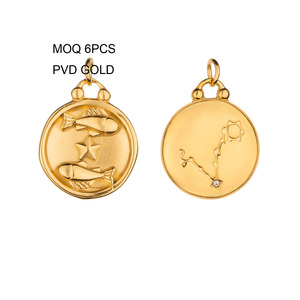 Ingrosso gioielli senza appannamento 18k PVD oro acciaio inox <span class=keywords><strong>oroscopo</strong></span> segno zodiacale fai da te ciondoli collana pendente per la creazione di gioielli - Product Image 5