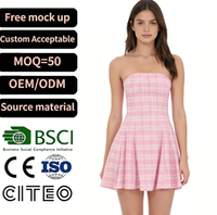 Robe mini tube rose à carreaux, sans bretelles, jupe plissée, style Y2K, douce et coquette, coupe trapèze, robe de soirée, tenue d'été pour la plage et les vacances