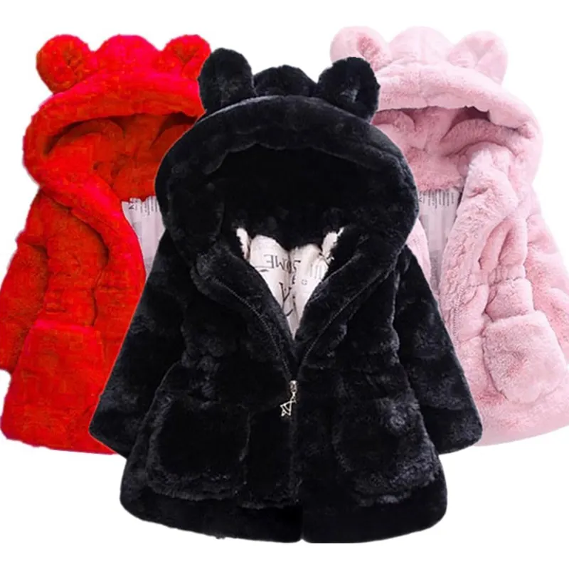 Bebek kız ceket çocuk erkek moda mont yapay kürk sıcak kapşonlu sonbahar kış kız bebek giyim çocuk ceket