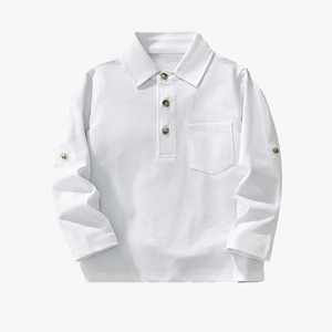 Polo à manches longues pour enfants, garçons et filles, avec logo personnalisé, en coton respirant - Product Image 3