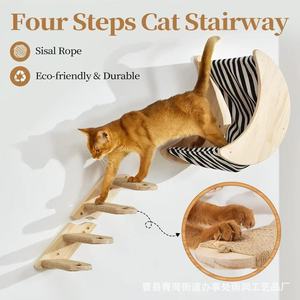 Estructura de madera para gatos, montada en la pared, con hamaca y escalera, muebles para mascotas. - Product Image 4