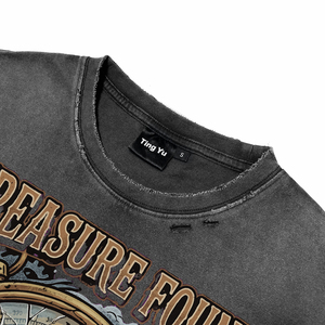 Camisetas de algodón suave y transpirable para hombre, estilo oversize, con estampado gráfico de calavera y brújula, lavado ácido, estilo steampunk, para verano, ropa casual urbana. - Product Image 5