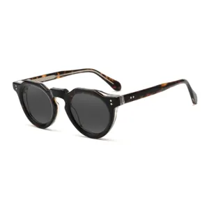 2023 Customize Vintage Retro Round Thickness Acetate Sun Glasses TAC Lens Polarized Acetate Sunglasses For Men For Women