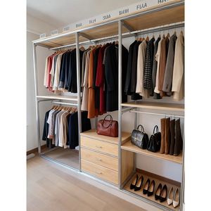 Aluminum Profile Wardrobe Birch Plywood <b>Open</b> Wardrobe Freestanding Sliding Door Home Decoration - Product Image 4