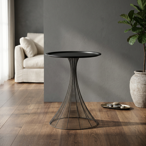 Table d'appoint Art Déco moderne avec base en fil de fer et plateau noir, modèle Sonnet Decor 2031, écologique et de haute qualité pour la décoration - Product Image 2