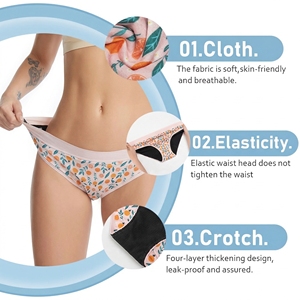 Bragas menstruales de algodón para mujer al por mayor: a prueba de fugas, con estampado, antibacterianas y absorbentes. - Product Image 2