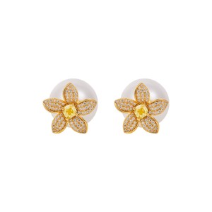 Pendientes de Perlas con Forma de Flor, Chapados en Oro de 14k, Microincrustaciones, Forma Redonda, Joyería de Moda para Bodas, EDB-004 - Product Image 5