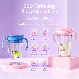 <span class=keywords><strong>Gobelet</strong></span> d'apprentissage pour bébé avec poignée, sans BPA, en PP, <span class=keywords><strong>360</strong></span>°, anti-fuite, anti-étouffement, avec logo personnalisé - Product Image 3